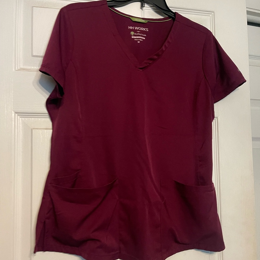 Maroon Healing Hands scrub top